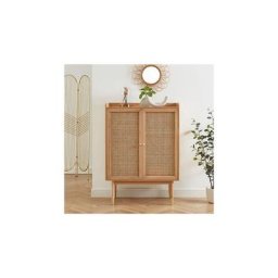 Buffet haut 2 portes en bois et cannage L90cm - Bombong - Couleur - Bois clair