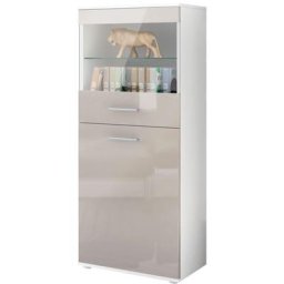 Vladon - Vitrine Buffet Armoire haute Almada en Blanc - haute brillance et tons naturels - Façades