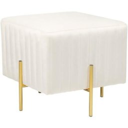 Pouf Capitonné Glamour avec Pieds Métal Dorés en Velours Crème Dayton - Blanc