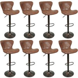 Lot de 8 Tabouret de Bar Vintage, Chaise de Cuisine, Assise Rembourrée en Similicuir de Haute