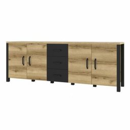 Buffet 220cm collection darwin. Couleur chêne clair et noir. 4 portes et 3 tiroirs - Marron - Bois