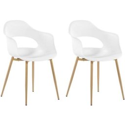 Lot 2 Chaises Scandinaves Assise en Plastique Blanc et Pieds effet Bois Design Tendance pour Salle