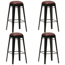 Tabourets de bar lot de 4 noir cuir véritable Vidaxl Noir