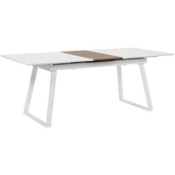 Table à Manger Extensible 160 / 200 x 90 cm en mdf et Métal Blanc, Rallonge Couleur Bois de Style