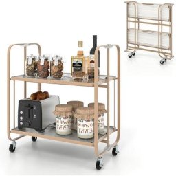Chariot de Cuisine à 2 Niveaux, Desserte à roulettes Pliable (2 Verrouillables) avec Etagère en