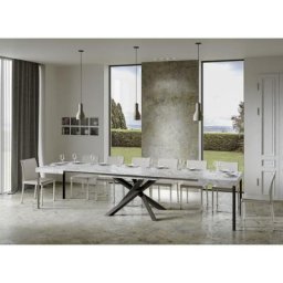 Table extensible 8 à 20 personnes blanc marbré et pieds entrelacés anthracite l 180 à 440 cm Artemis