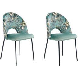 Beliani - Lot de 2 Chaises de Salle à Manger en Velours avec Motif Floral Vert Covelo ii - Vert