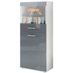 Vladon - Vitrine Buffet Armoire haute Almada en Blanc - haute brillance et tons naturels - Façades