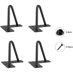 Pieds de Meuble Noir 4pcs Pieds Epingle Chaise Table diy avec 20 Vis + 4 Protège Pieds - 10cm