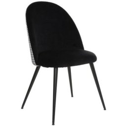 Atmosphera - Chaise de table en Velours Noir & Pied-de-poule et en métal Noir - Noir et blanc
