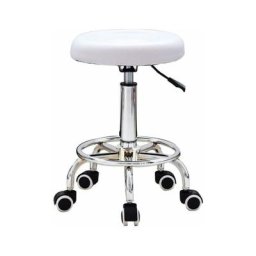 Blanc pivotante à 360 ° Salon Tabouret avec roues confortable Maison tabourets de bar pour barbier