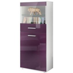 Vladon - Vitrine Buffet Armoire haute Almada en Blanc - haute brillance et tons naturels - Façades