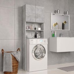 Meuble wc Armoire wc - Meuble de salle de bain Gris béton 64x25,5x190 cm Aggloméré BV259472
