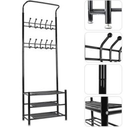 Bathrins - Porte-manteau Portant vestiaire d'entrée style contemporain multi-rangements 67L x 30l x