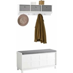 Sobuy - FRG282-W + FSR86-W Meuble d'Entrée Ensemble Portemanteau Mural 3 Tiroirs + Banc de