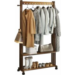 Portant à Vêtement en Bois - Penderie Vêtement à Roulettes Porte Manteaux avec Étagère Bambou Porte