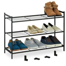 Tagère à chaussures en métal, 3 niveaux, empilable, porte-chaussures hlp 50x70x26 cm, 9 paires,