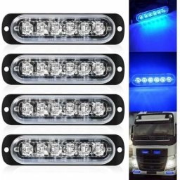 Pack de 4 - Lumière stroboscopique ultra mince Bleu à 6 led - Barre lumineuse à led Mini barre