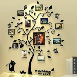 Autocollant mural 3D amovible en acrylique avec arbre à mémoire noir avec 12 cadres photo