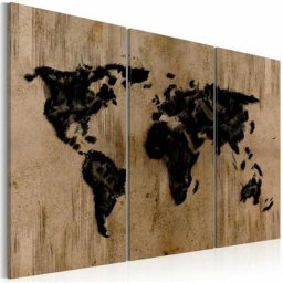 Tableau carte mystérieuse du monde - 120 x 80 cm - Marron, Noir