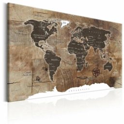 Tableau carte du monde mosaïque en bois - 90 x 60 cm - Bronze et Blanc