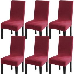 Housse Chaise Élastique Spandex Revêtement de Chaise Extensible (6pcs,Le grand rouge)