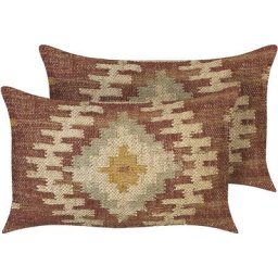 Beliani - 2 Coussins Rétro Motif Géométrique 30 x 50 cm en Jute Coton Multicolore Beel - Multicolore