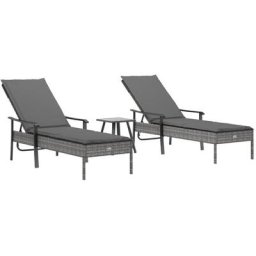 Chaises longues 2pcs avec table et coussins gris résine tressée Vidaxl n/a
