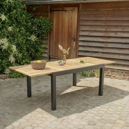 Table de jardin extensible en aluminium et teck 6/10 pers. - Noir