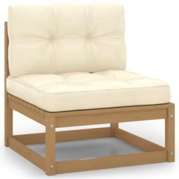 Canapé central de jardin avec coussins crème Bois de pin massif vidaXL - marron miel
