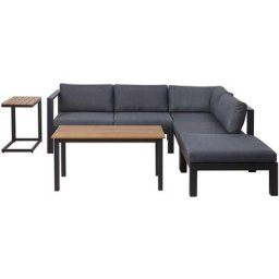Ensemble de Jardin ou Terrasse 2 Tables Basses Canapé d'Angle et Ottoman en Aluminium Robuste