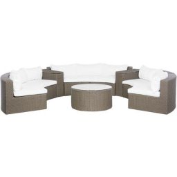 Salon de Jardin Set Terrasse Table Basse et Canapé Panoramique 9 Places en Rotin Marron avec