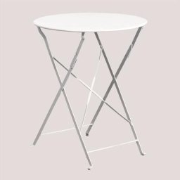 Sklum - Table de Jardin Pliante Ronde en Acier (Ø59,5 cm) Sergey Blanc - Blanc