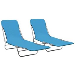 Lot de 2 Bains de soleil pliables Chaises à bascule - Transat de jardin Acier et tissu Bleu