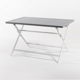 Table d'extérieur pliante carrée en aluminium couleur blanc 120 x 72 x 71 cm