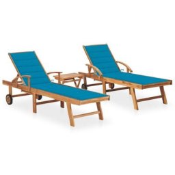Lot de 2 Chaises longues Bain de soleil Transat avec table et coussin Bois de teck solide 51235