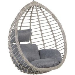Fauteuil Oeuf Suspendu Design en Rotin Gris avec Coussin Assorti Idéal pour Salon ou Terrasse au