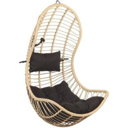 Beliani - Fauteuil Suspendu Design en Résine Tressée Beige avec Coussin Noir Assorti Idéal pour