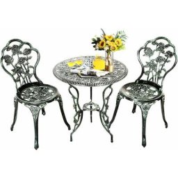 Relax4life - Ensemble Salon de Jardin avec 1 Table et 2 Chaises, Set de Bistro en Alu Fonte avec
