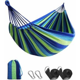 Hamac d'extérieur en tissu de coton, hamac de camping portable confortable avec sangle d'arbre et