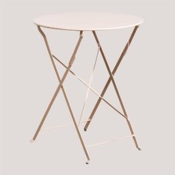 Sklum - Table de Jardin Pliante Ronde en Acier (Ø59,5 cm) Sergey Beige Lin - Beige Lin