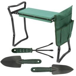 Banc Agenouilloir de Jardin, Tabourets de Jardinage Pliable avec Sac à Outils,Genouillère et 3