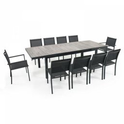 Table extensible 8 chaises et 2 fauteuils en aluminium et céramique - Tivoli - Gris