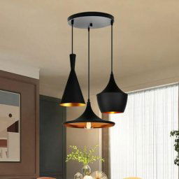 Lustre Suspension Design Modern 3 Lumières en Disque Noir Luminaire Eclairage Décor pour Hôtel