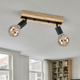 Spot de plafond, bois, noir Plafonnier avec bois et métal, plafonnier à deux flammes, spots