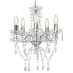 Lustre avec perles de cristal Argenté Rond 5 x E14