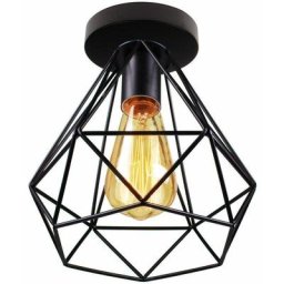 Rétro Plafonnier Industrielle Cage Design forme Diamant 20cm, Vintage Lampe de Plafond en Métal Fer