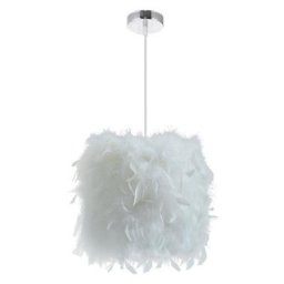 E27 Lustre Suspension en Plumes Blanche 23cm 40W, Abat-jour Rétractiles Luminaire Plafonnier pour
