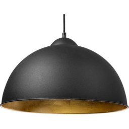 Lampe Suspension Type Cloche en Métal Noir Intérieur Doré E27 Max. 40W Design Industriel Tendance
