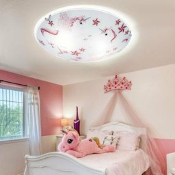 Plafonnier led pour enfants plafonnier filles chambre d'enfants rond, verre licorne étoiles blanc
